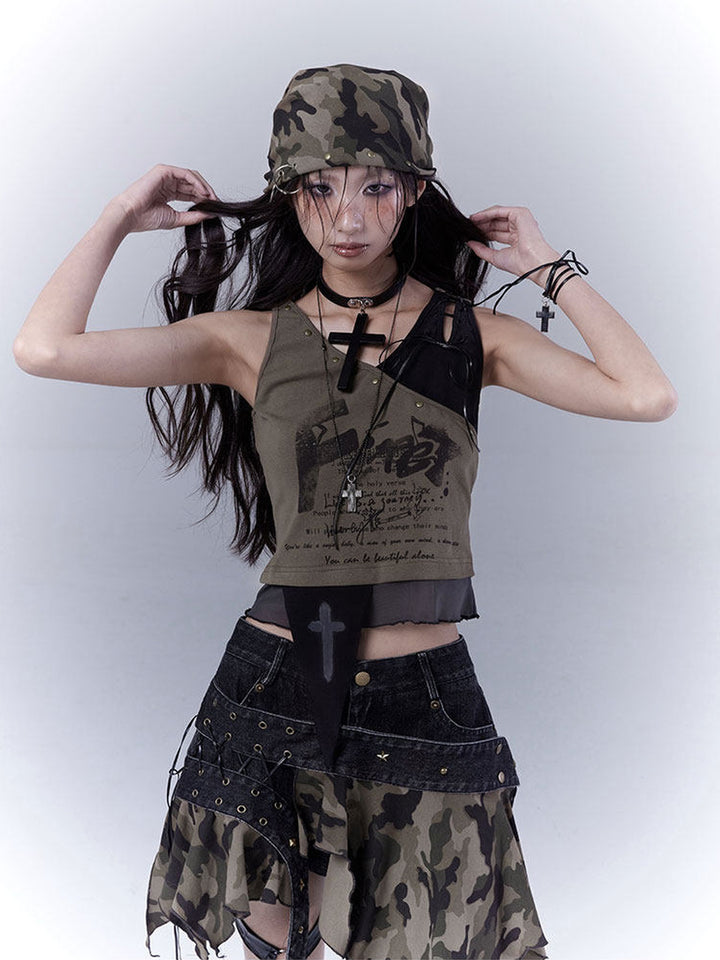 Grunge Asymmetric Layered Tank Top
