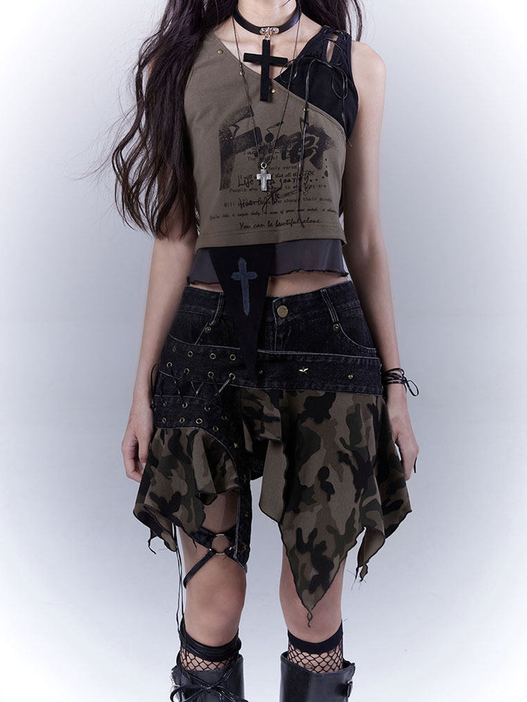 Grunge Asymmetric Layered Tank Top