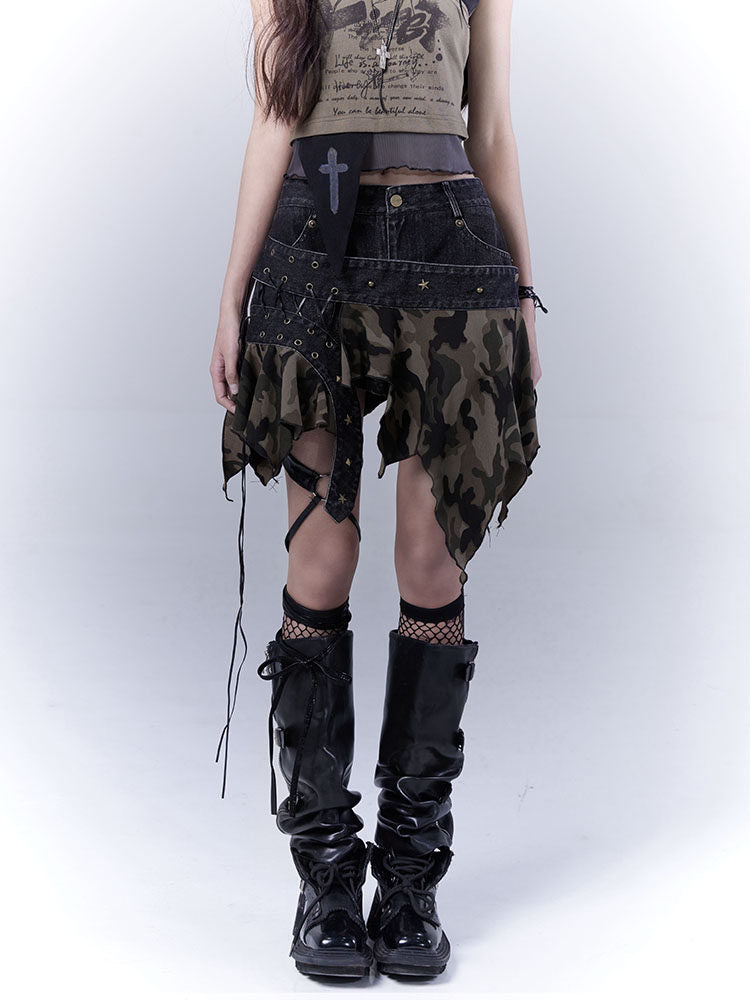 Grunge Camo Lace-Up Skort