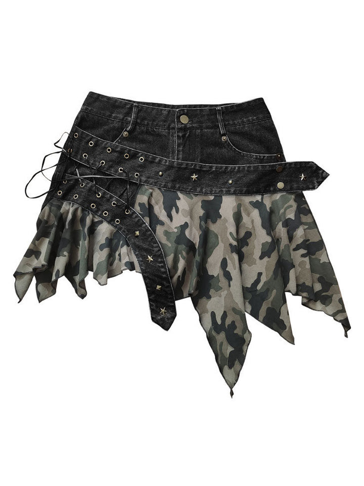 Grunge Camo Lace-Up Skort