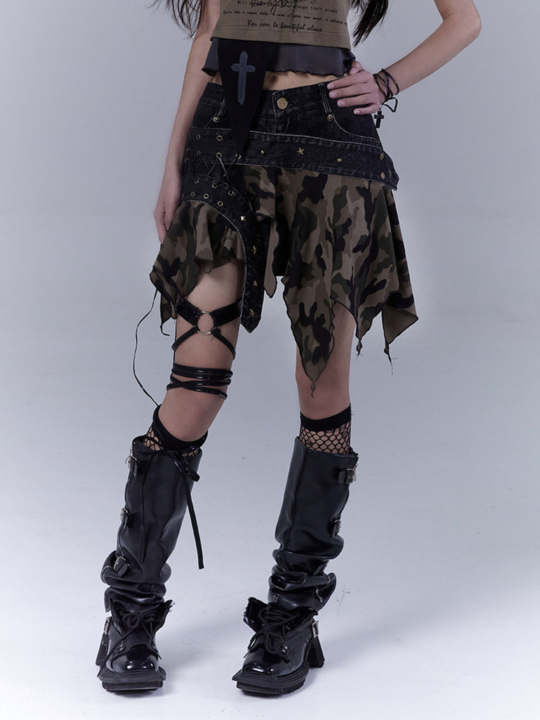 Grunge Camo Lace-Up Skort