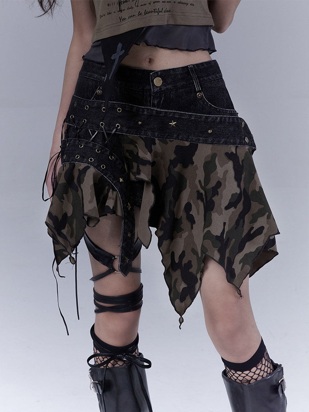 Grunge Camo Lace-Up Skort