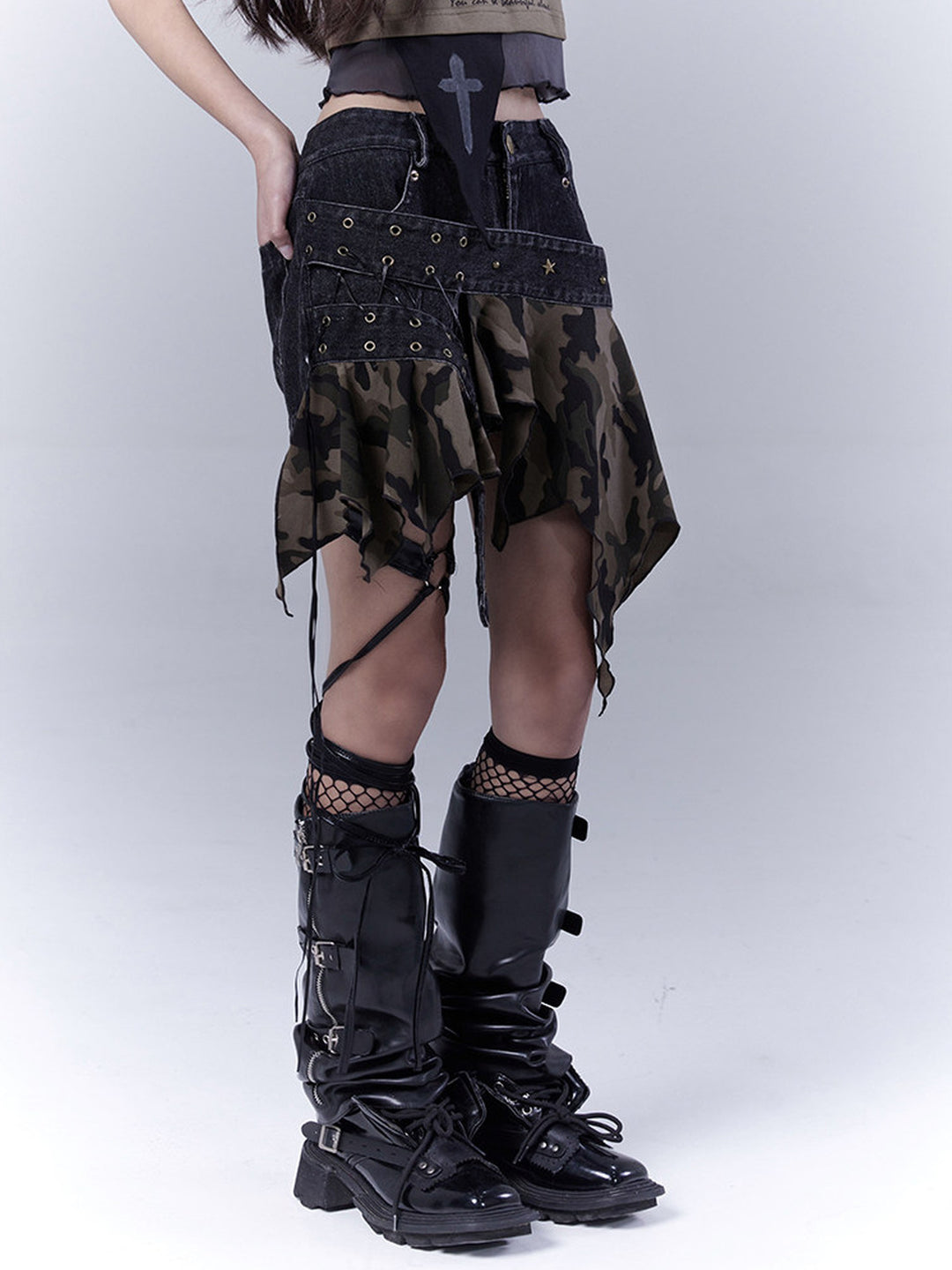 Grunge Camo Lace-Up Skort