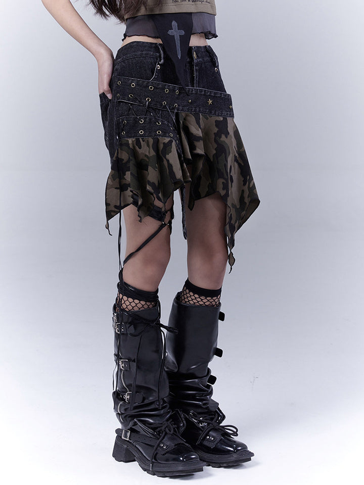 Grunge Camo Lace-Up Skort