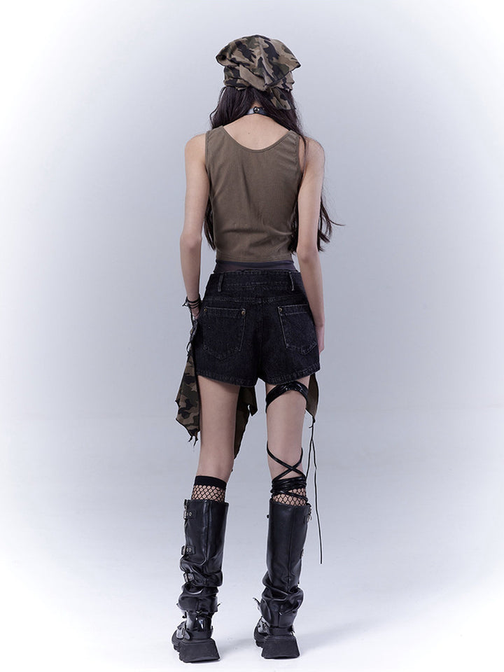 Grunge Camo Lace-Up Skort
