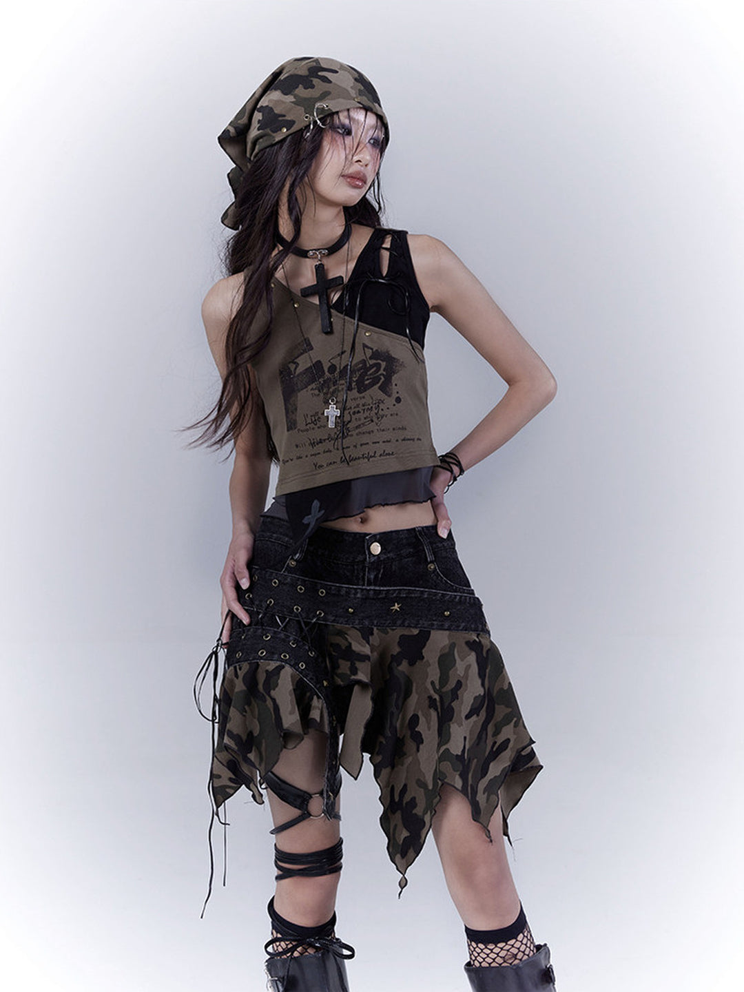 Grunge Camo Lace-Up Skort