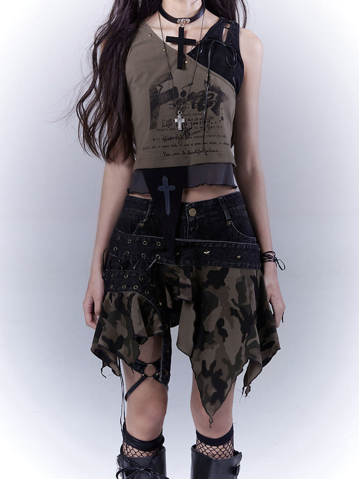 Grunge Camo Lace-Up Skort