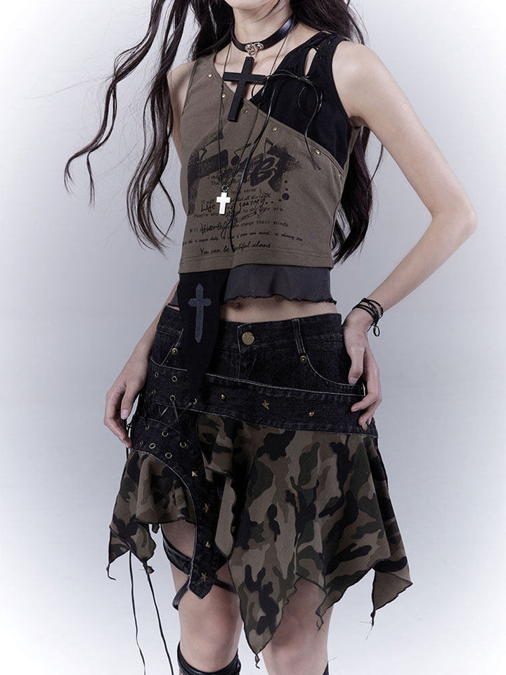 Grunge Camo Lace-Up Skort