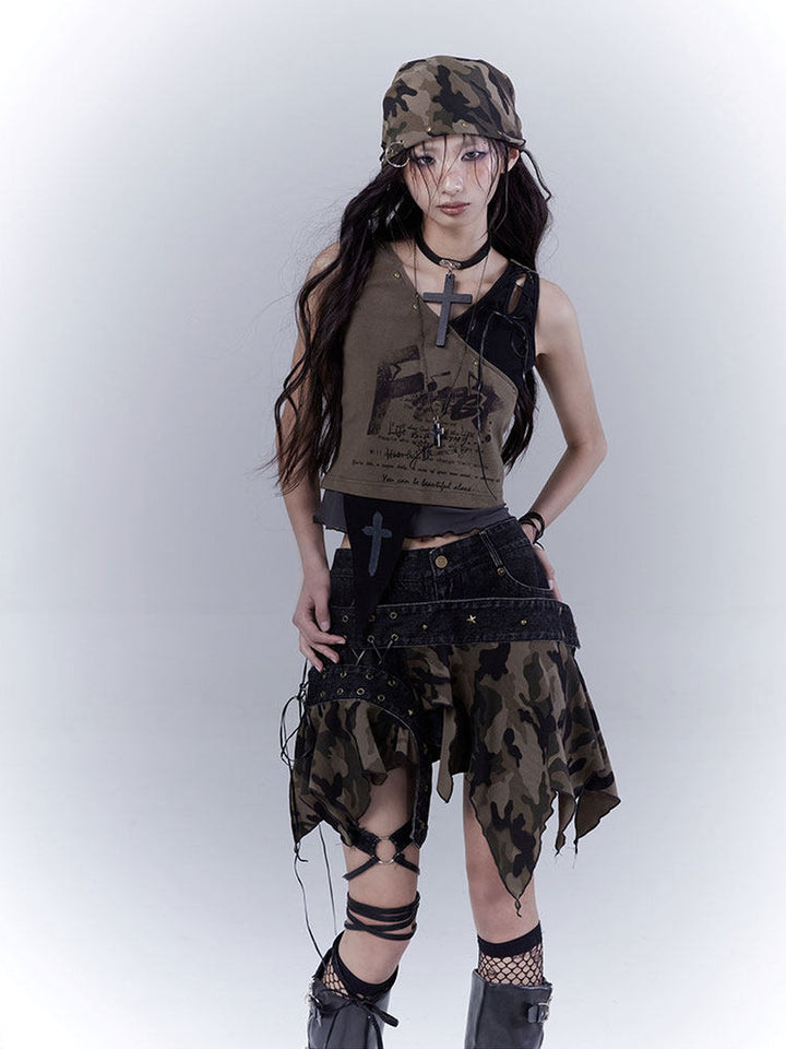 Grunge Camo Lace-Up Skort