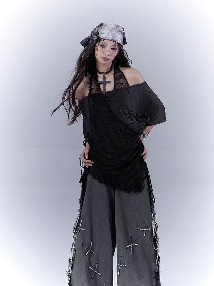Gothic Lace Halter T-Shirt