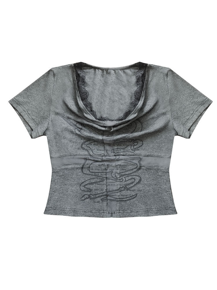 Cowl Neck Graphic Crop Top