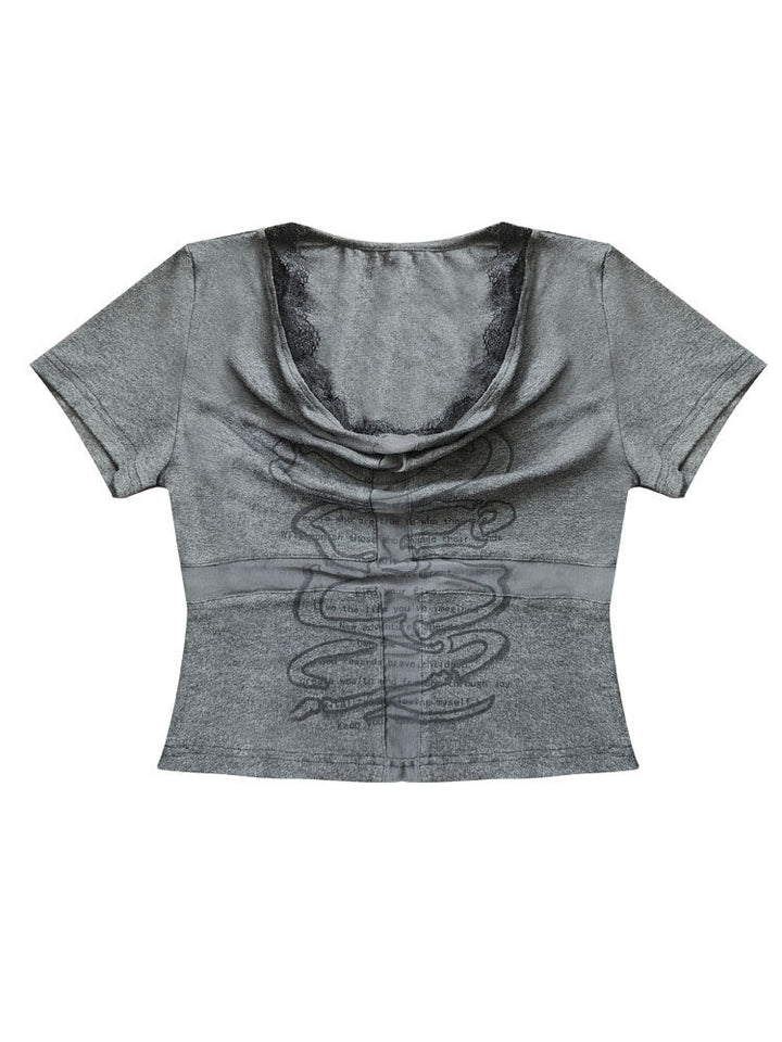 Cowl Neck Graphic Crop Top