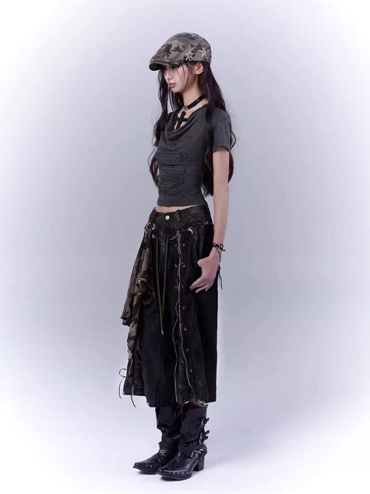 Cowl Neck Graphic Crop Top