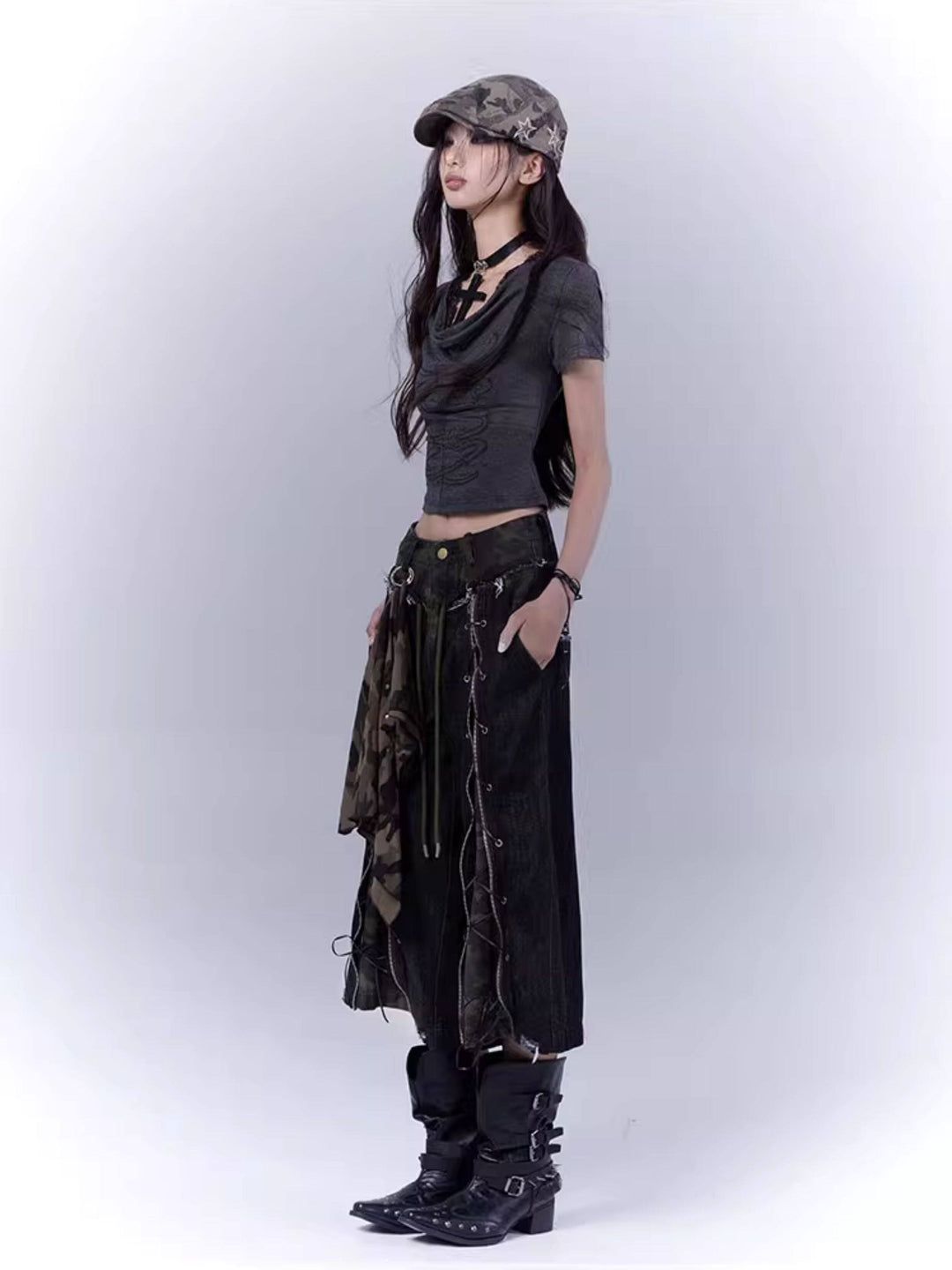 Cowl Neck Graphic Crop Top