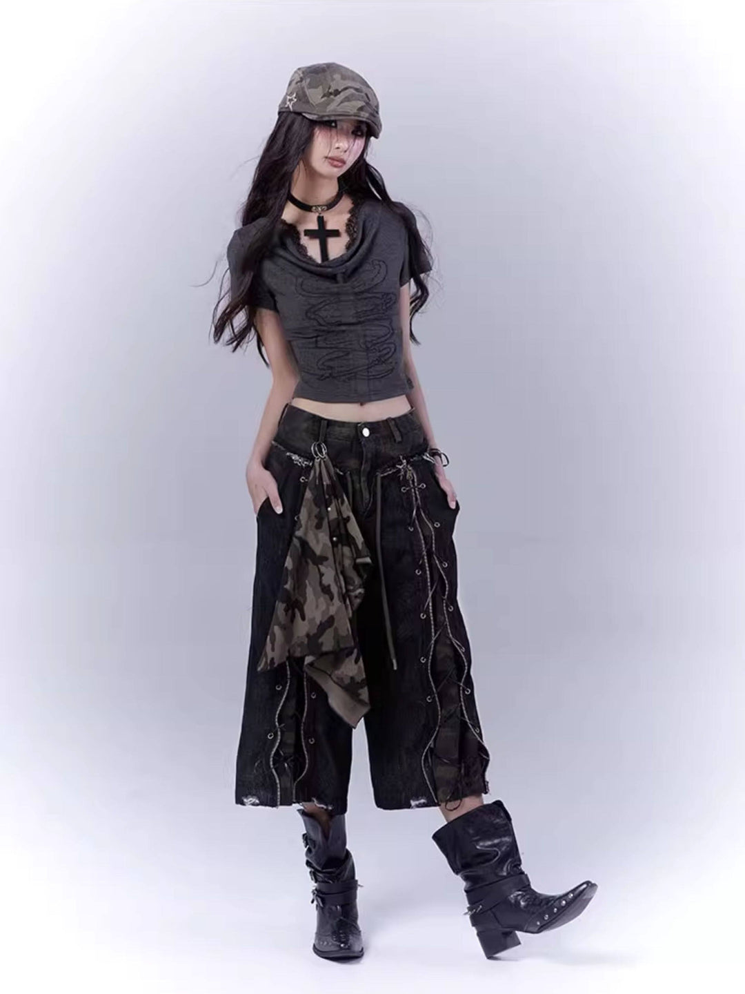 Cowl Neck Graphic Crop Top