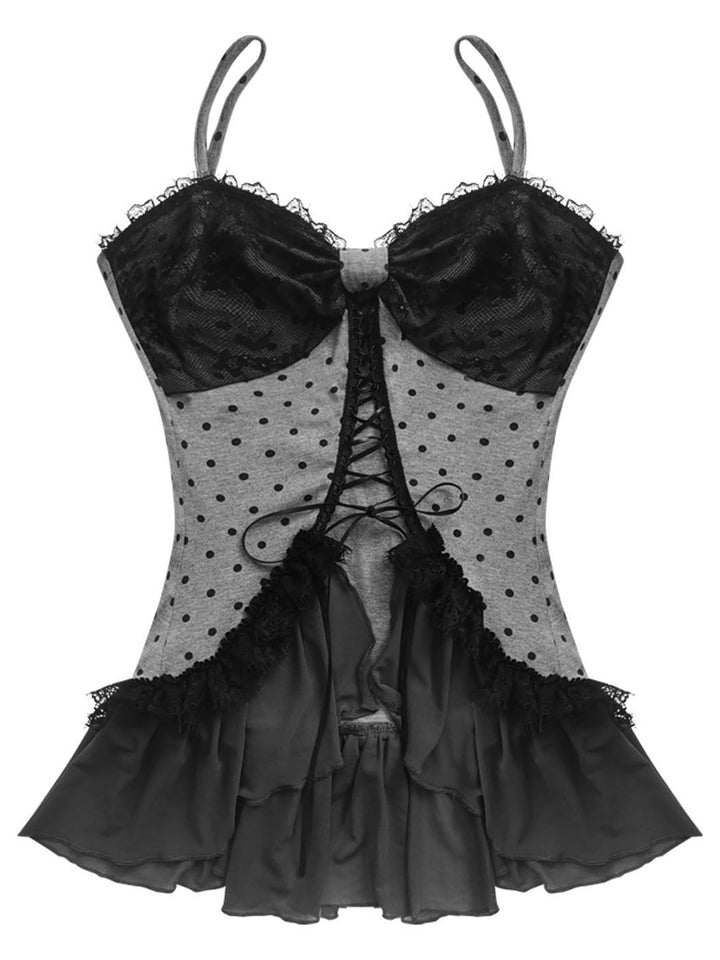 Gothic Lace-Up Ruffle Cami Top