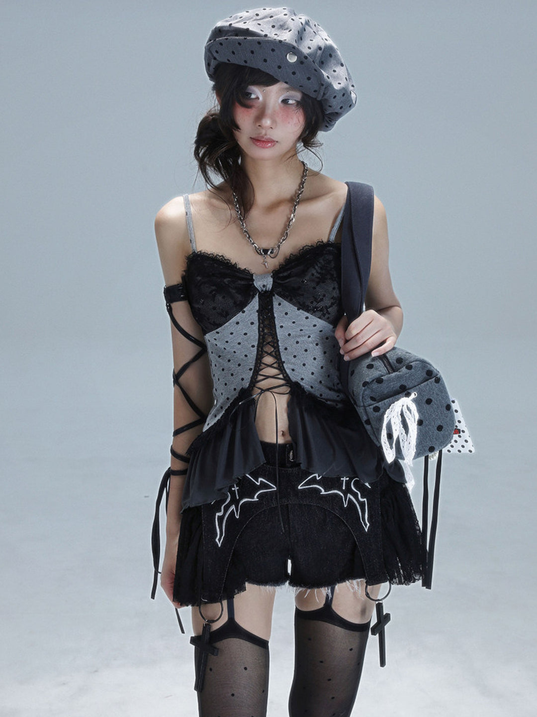 Gothic Lace-Up Ruffle Cami Top