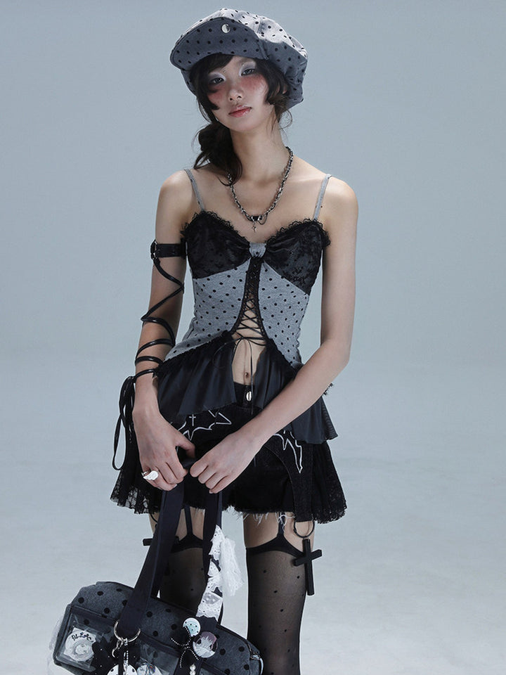 Gothic Lace-Up Ruffle Cami Top