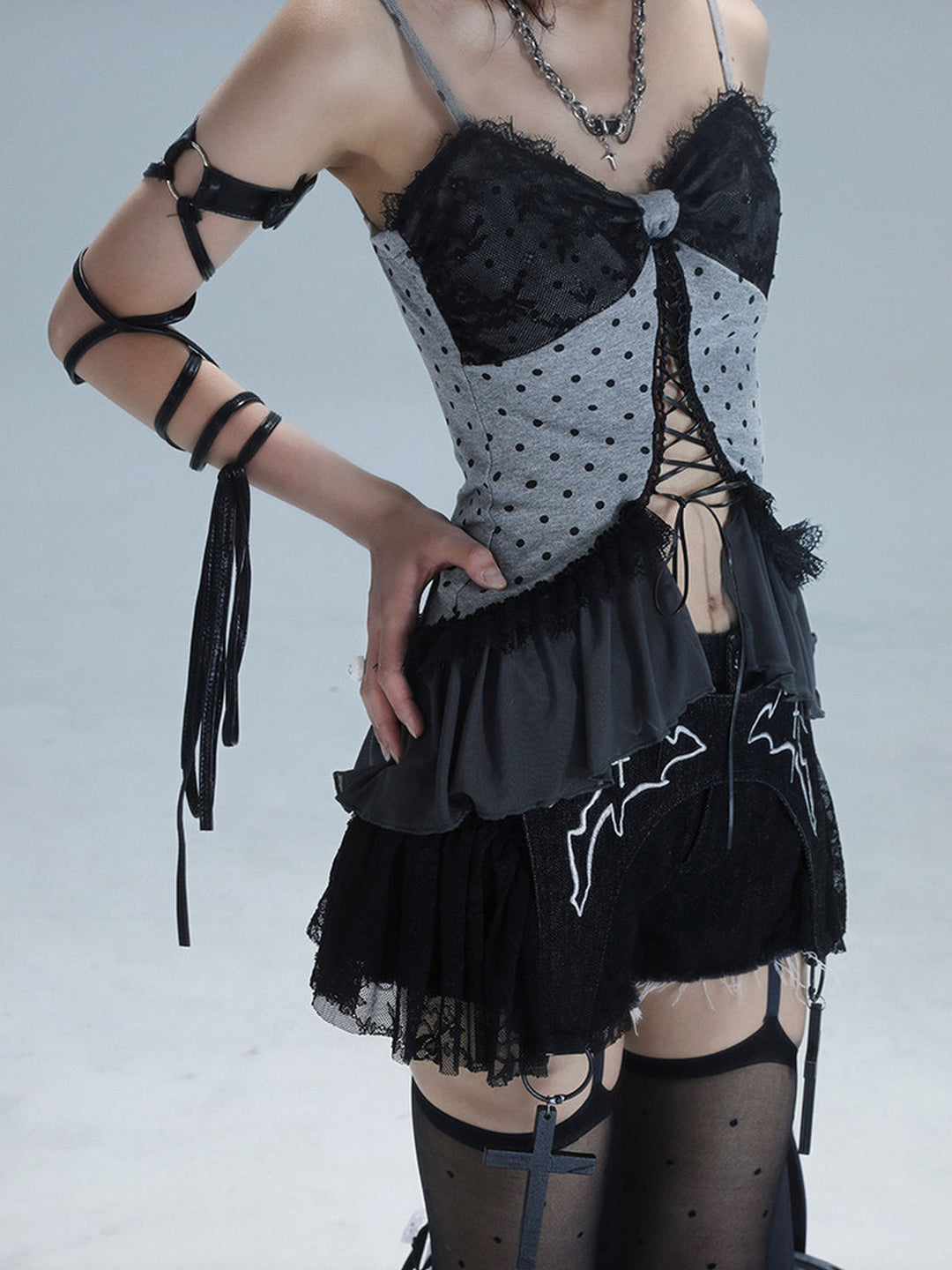 Gothic Lace-Up Ruffle Cami Top