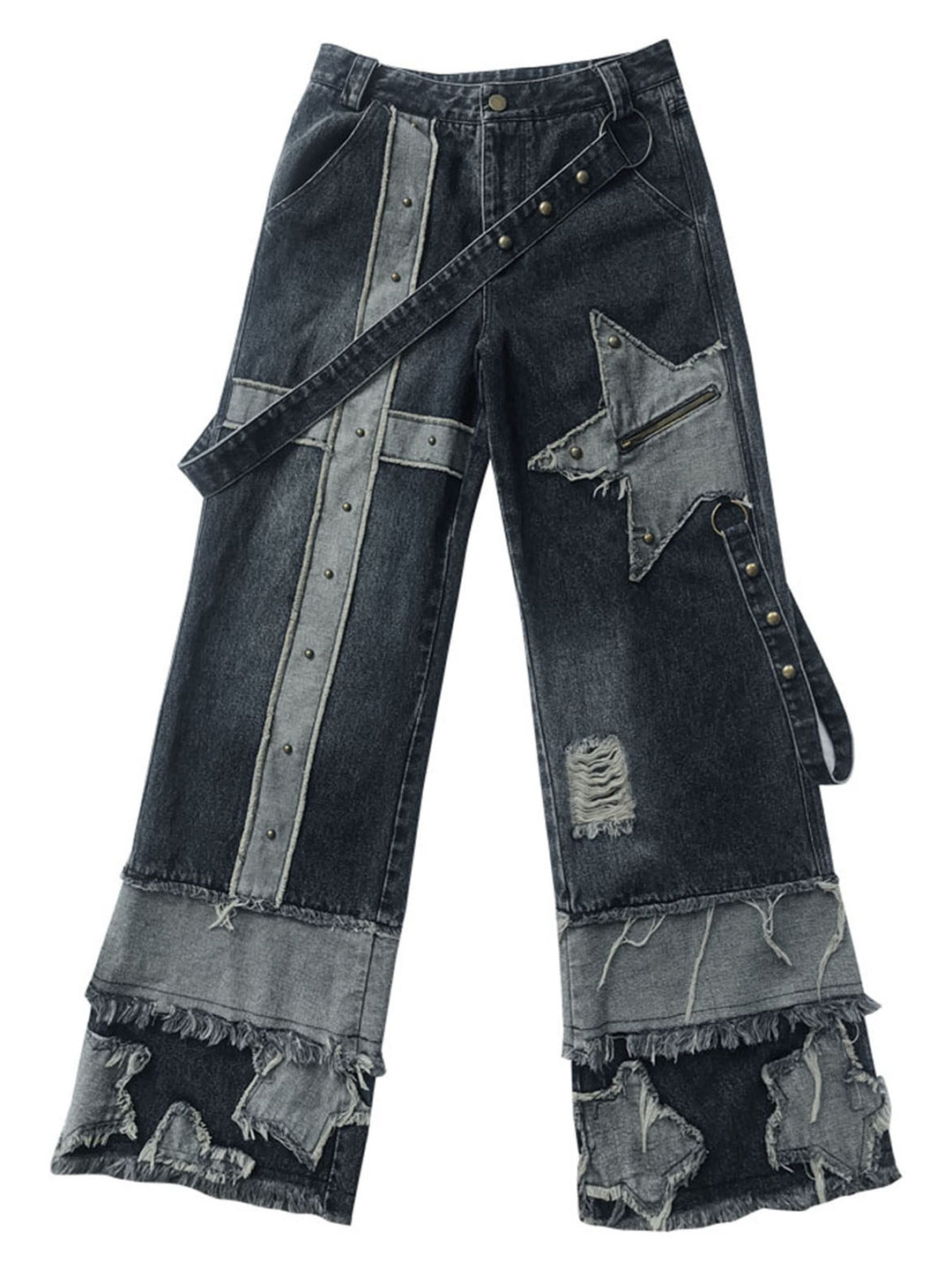 Grunge Star Patch Wide Leg Jeans