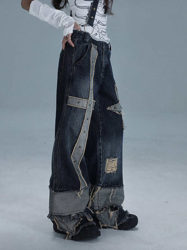 Grunge Star Patch Wide Leg Jeans