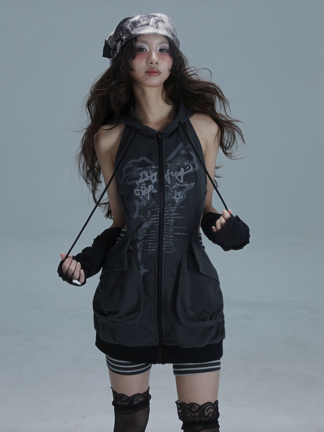 Y2K Cutout Hooded Dress