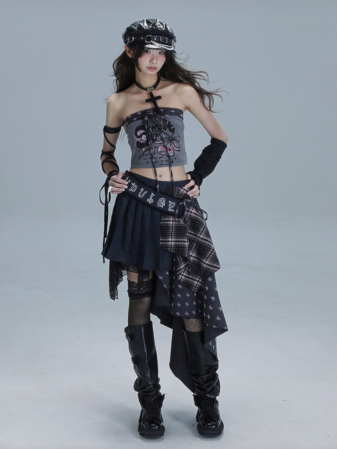 Gothic Asymmetric Plaid Skirt