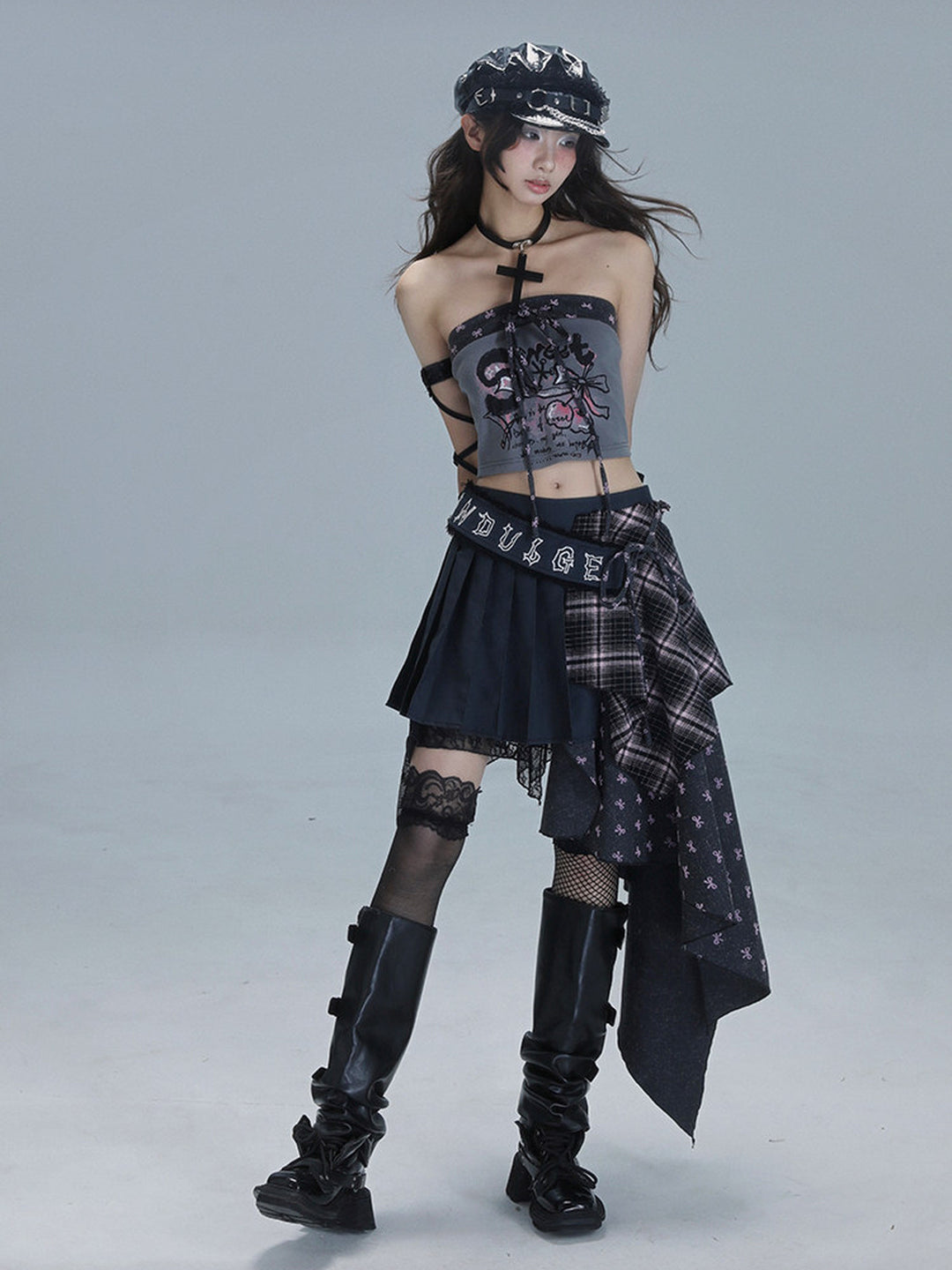 Gothic Asymmetric Plaid Skirt