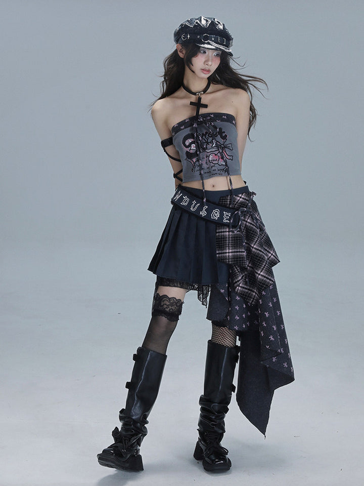 Gothic Asymmetric Plaid Skirt
