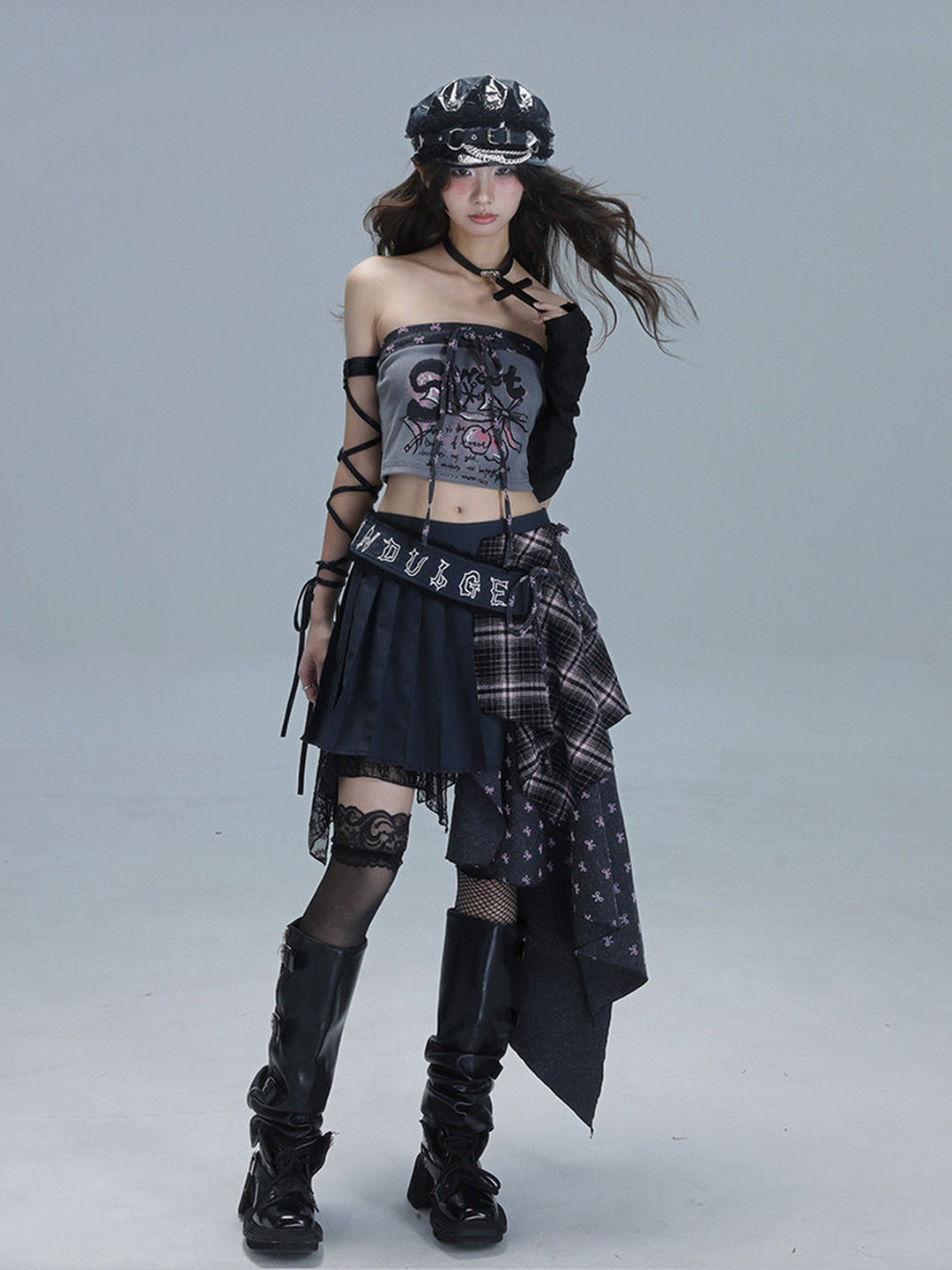 Gothic Asymmetric Plaid Skirt