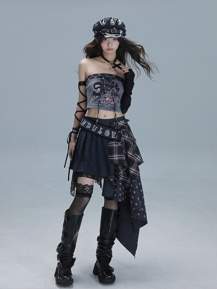 Gothic Asymmetric Plaid Skirt