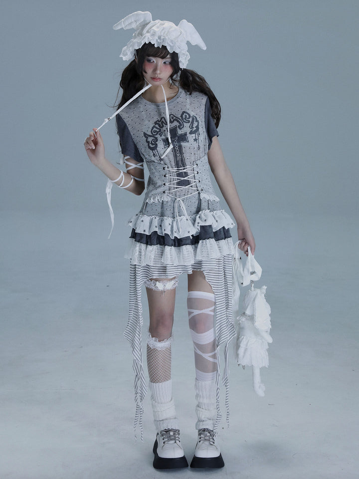 Gothic Lace-Up Longline T-Shirt