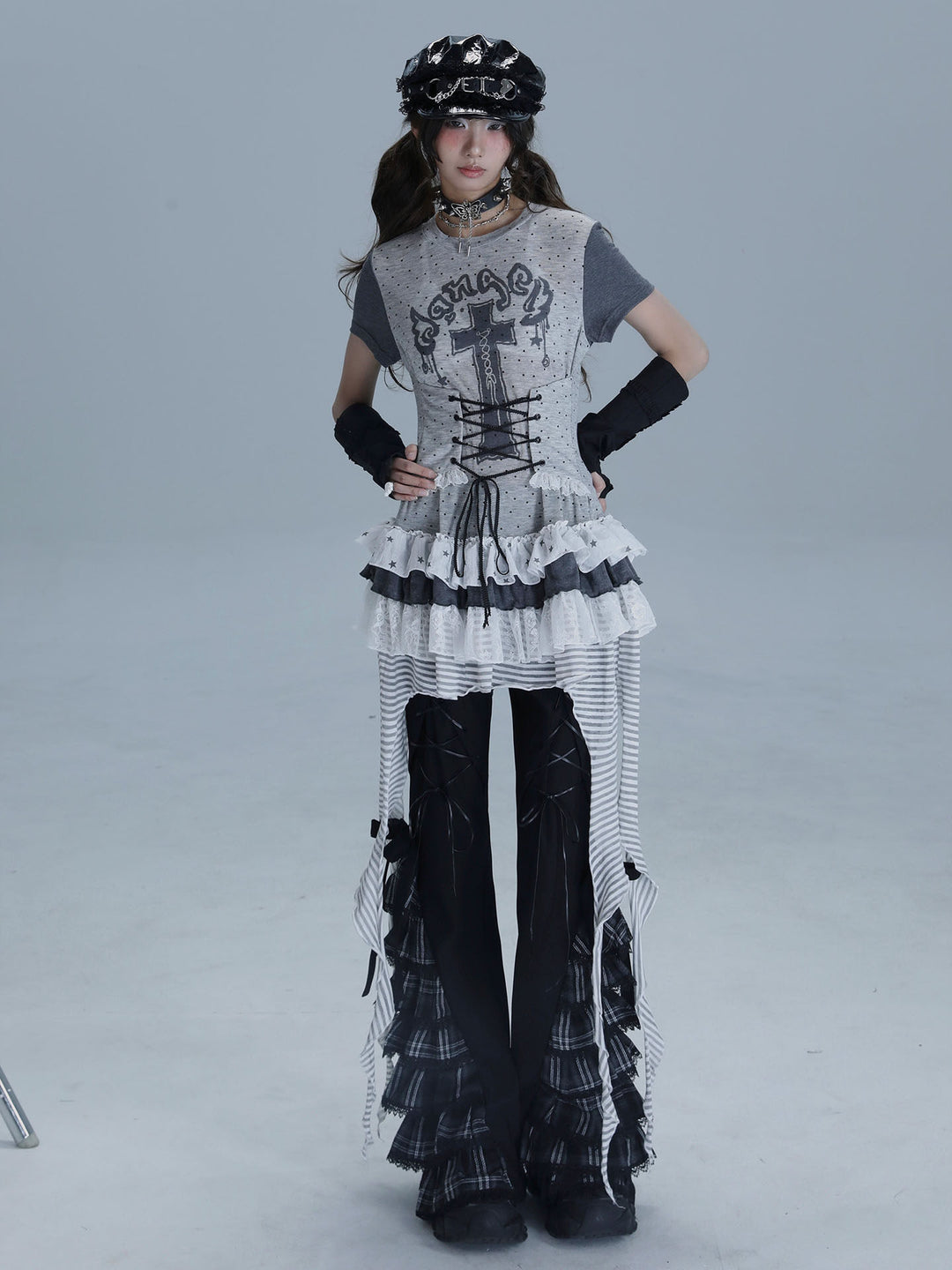 Gothic Lace-Up Longline T-Shirt