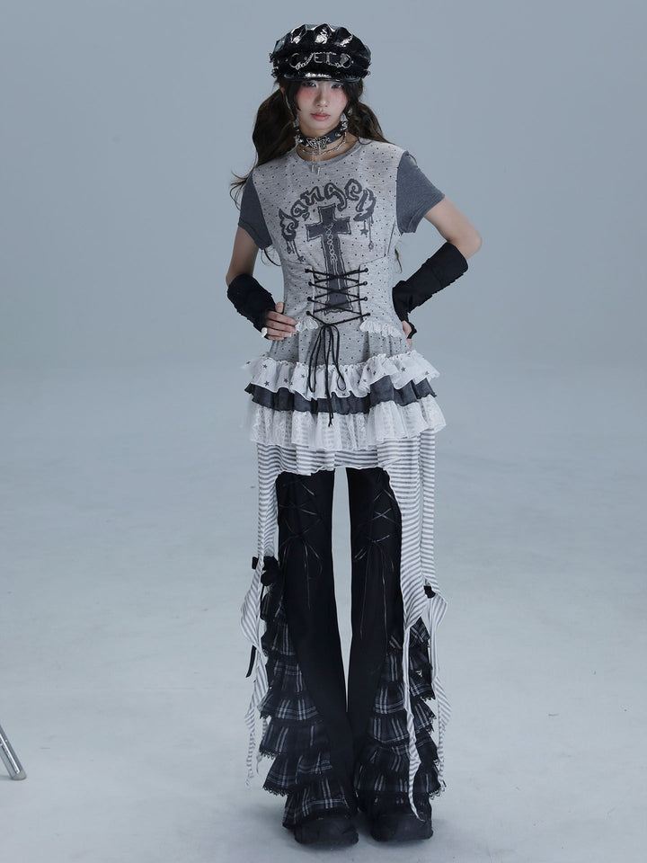 Gothic Lace-Up Longline T-Shirt