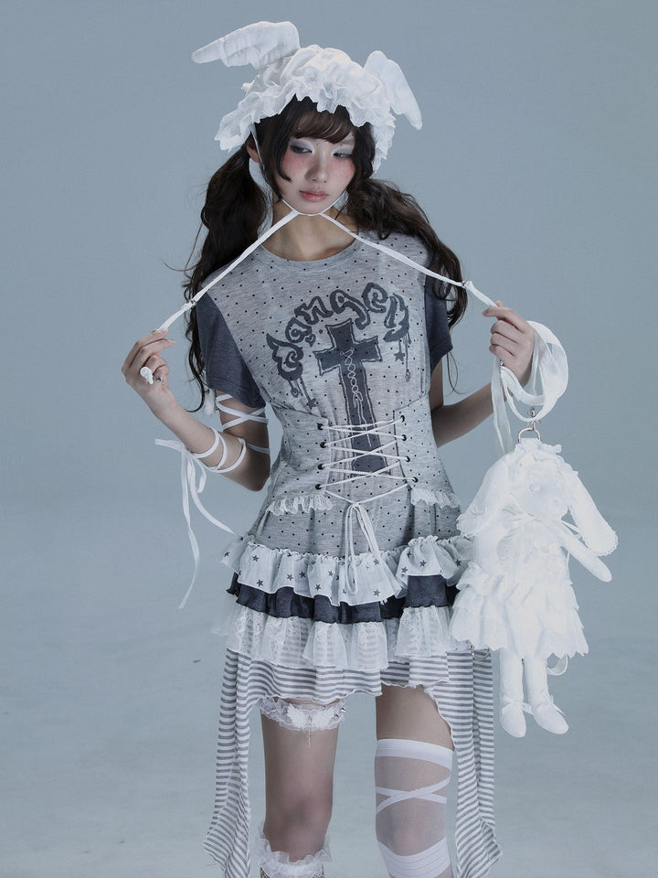 Gothic Lace-Up Longline T-Shirt