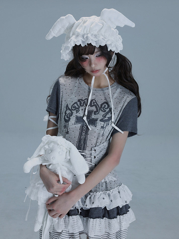 Gothic Lace-Up Longline T-Shirt