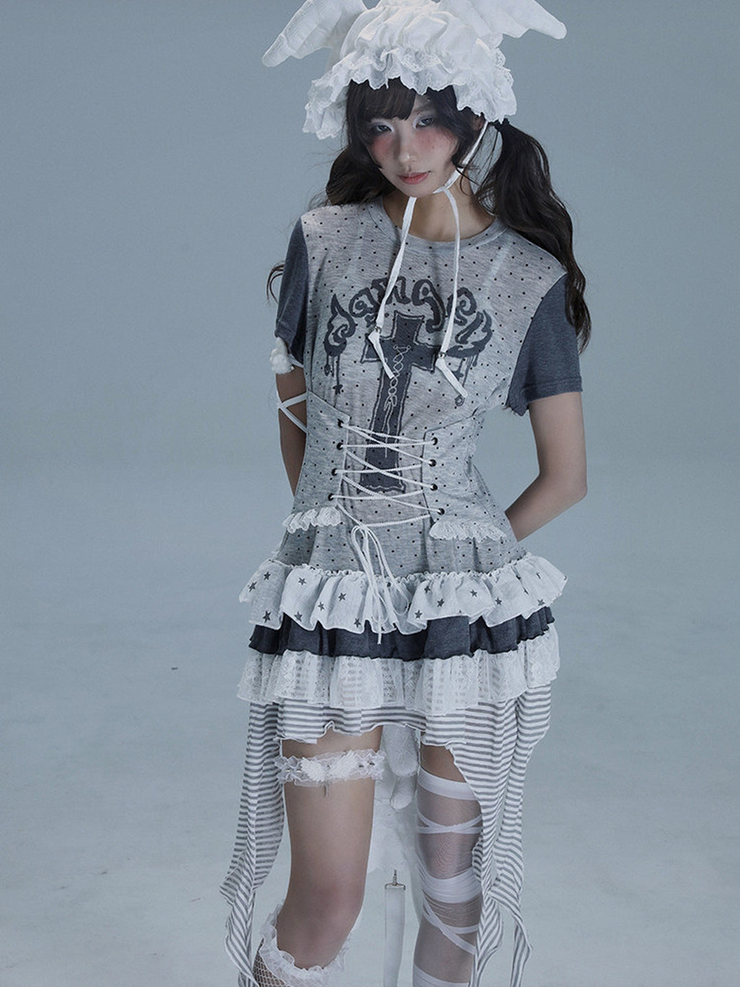 Gothic Lace-Up Longline T-Shirt