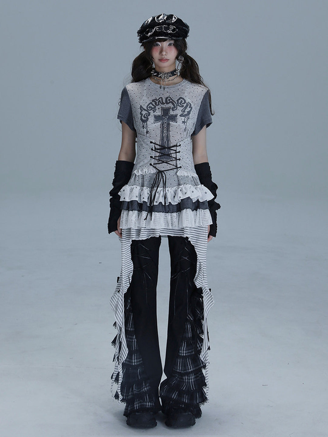 Gothic Lace-Up Longline T-Shirt