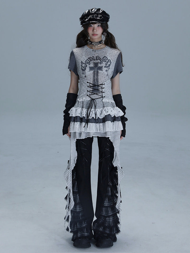Gothic Lace-Up Longline T-Shirt