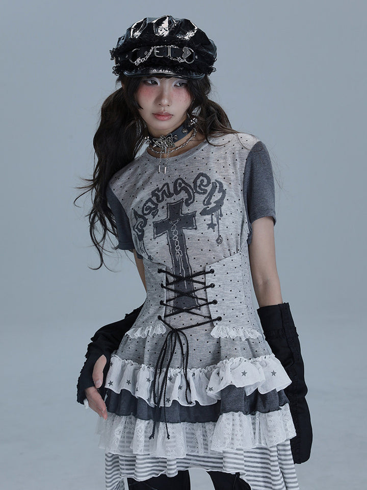 Gothic Lace-Up Longline T-Shirt