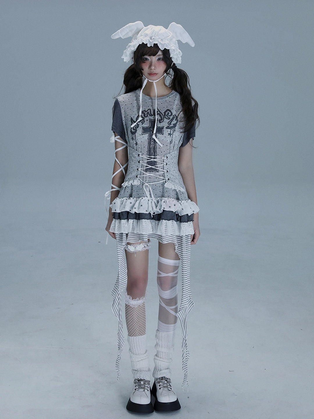 Gothic Lace-Up Longline T-Shirt