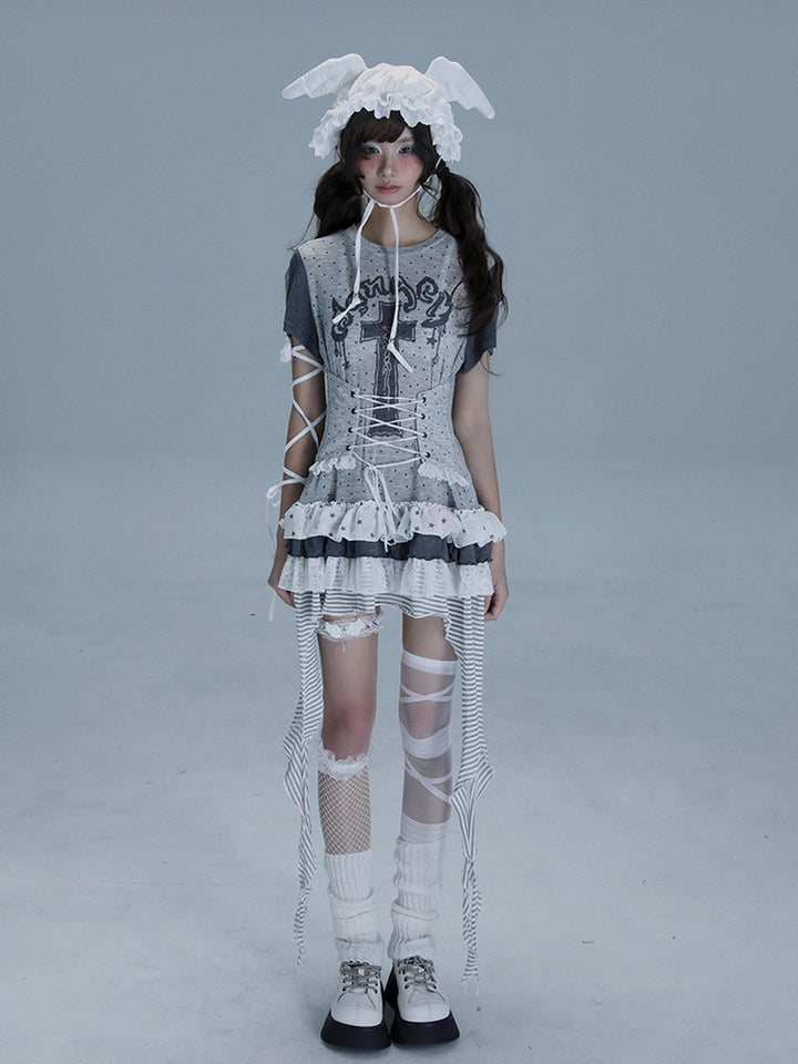 Gothic Lace-Up Longline T-Shirt
