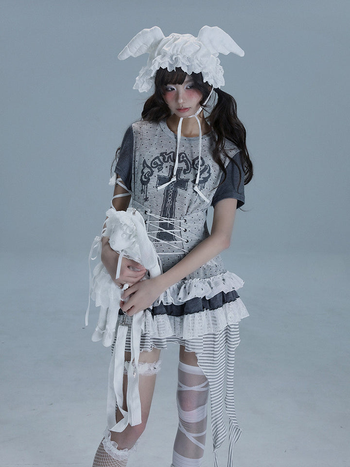 Gothic Lace-Up Longline T-Shirt