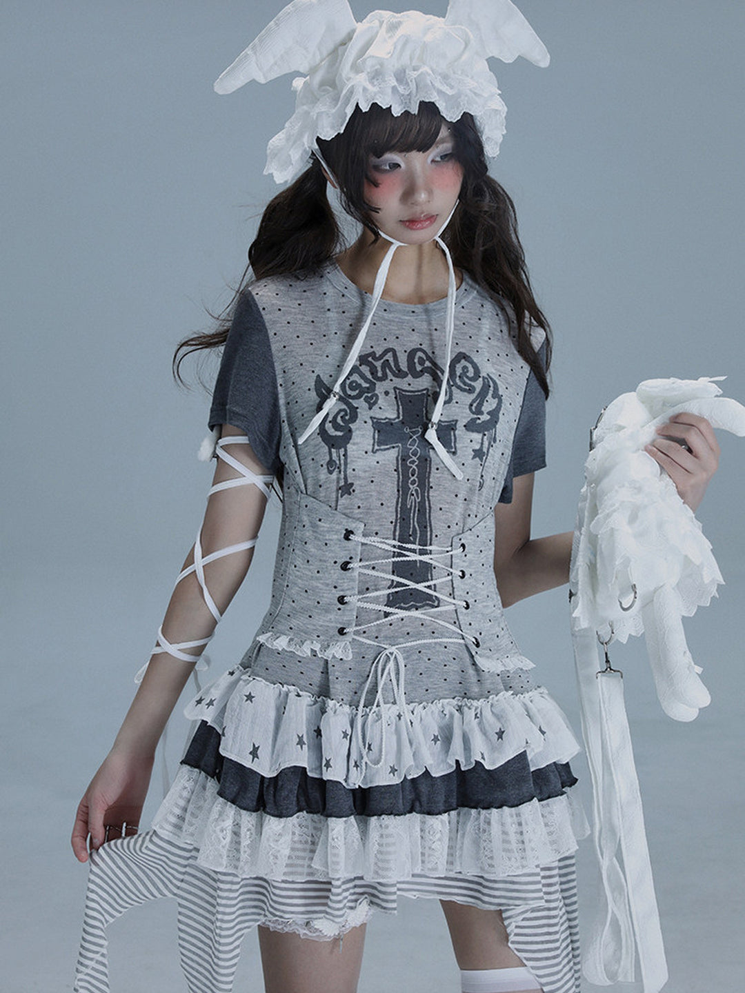 Gothic Lace-Up Longline T-Shirt