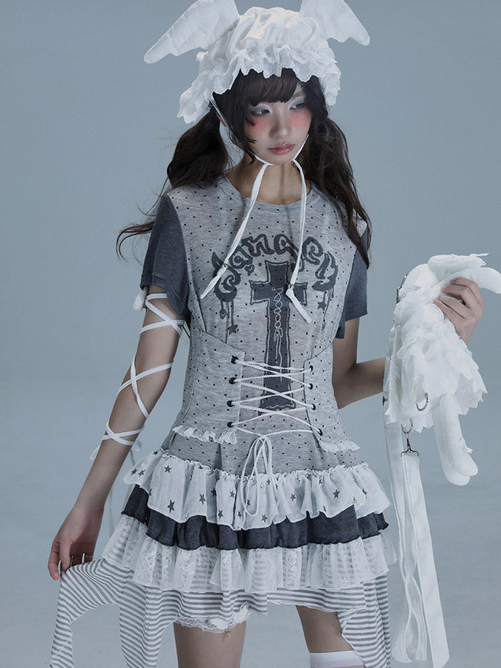 Gothic Lace-Up Longline T-Shirt