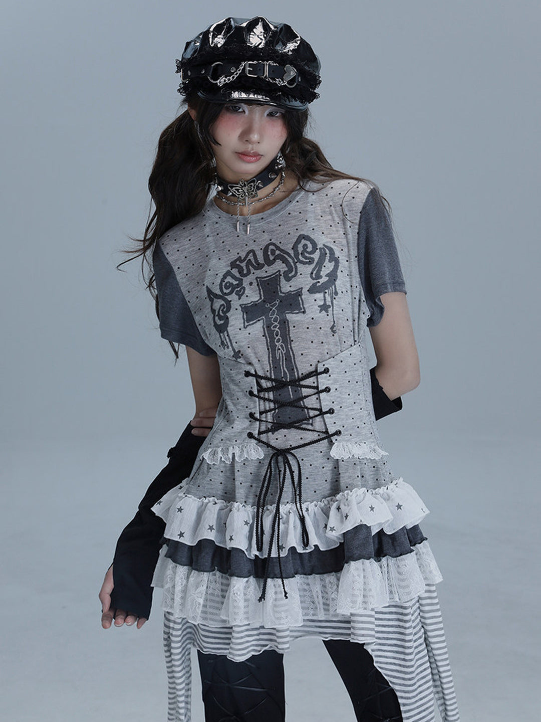 Gothic Lace-Up Longline T-Shirt