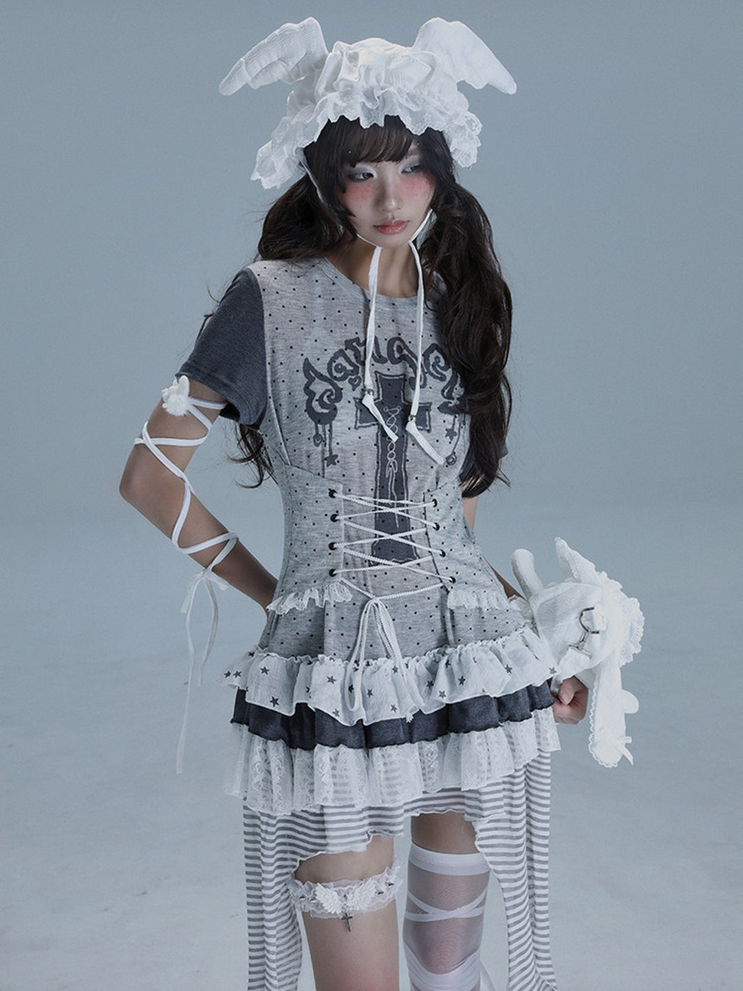 Gothic Lace-Up Longline T-Shirt