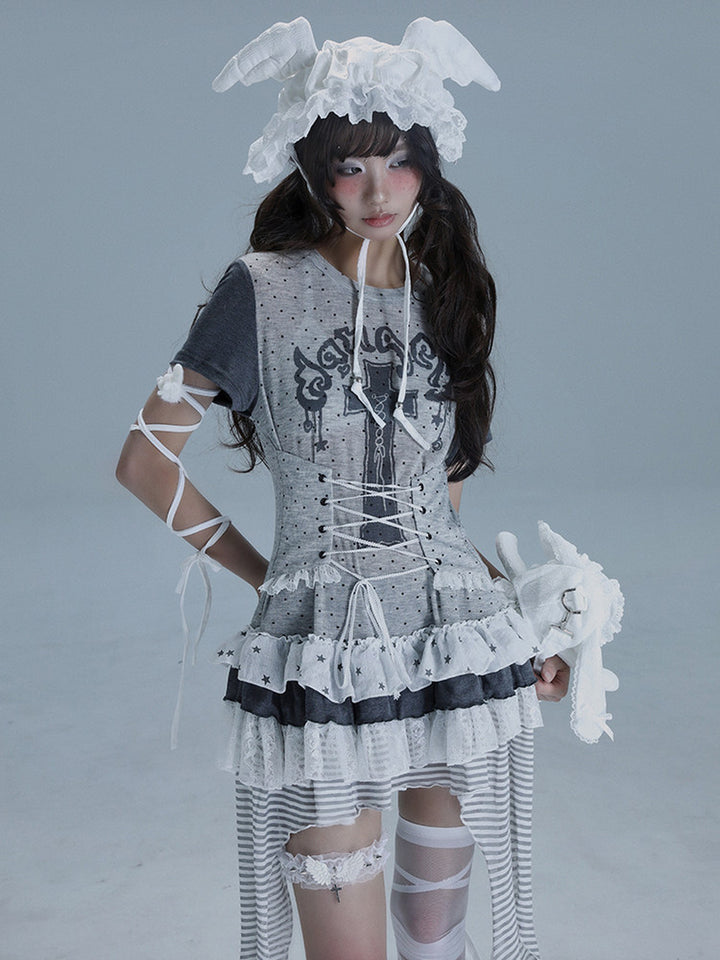 Gothic Lace-Up Longline T-Shirt