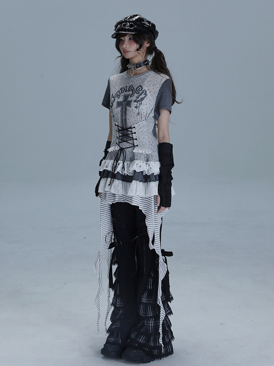 Gothic Lace-Up Longline T-Shirt