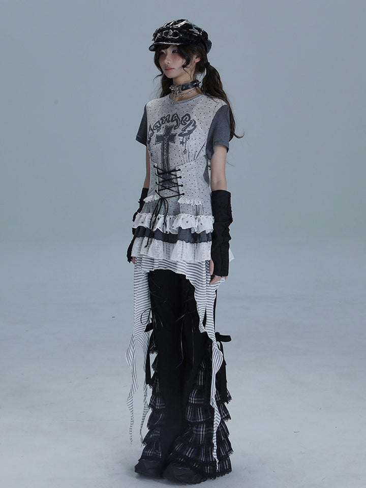 Gothic Lace-Up Longline T-Shirt